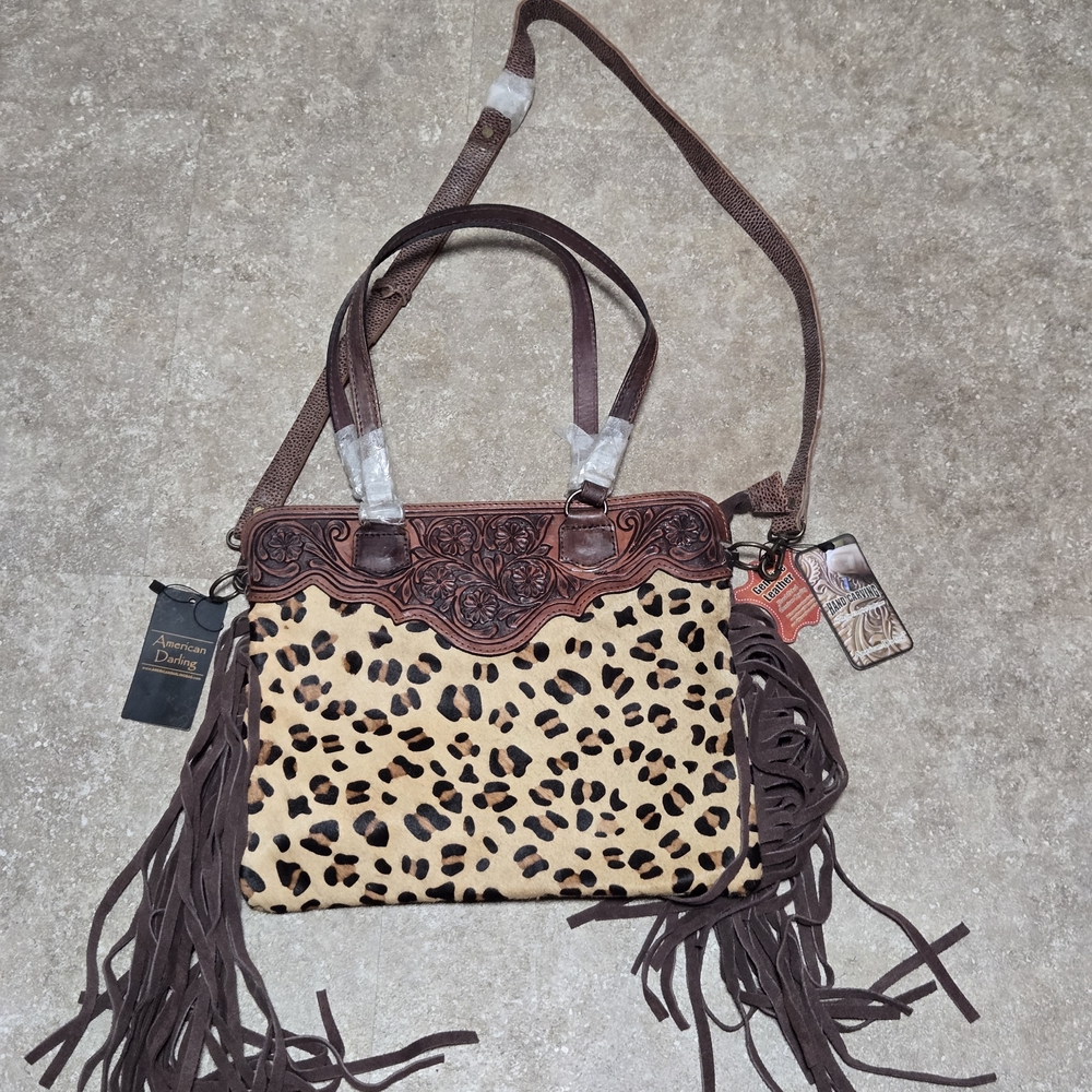 American Darling Leopard Print Shoulder Bag with Fringe